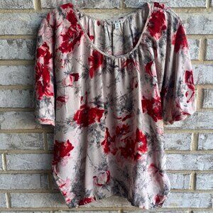 Cabi Dolman Short Sleeve Floral 100% Silk Blouse Women's Size XS